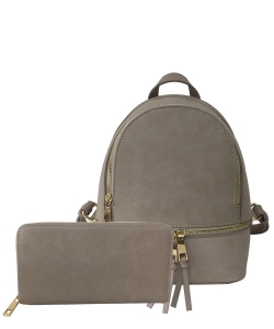 Fashion Zipper Classic Backpack & Wallet Set LP1082W BRICK